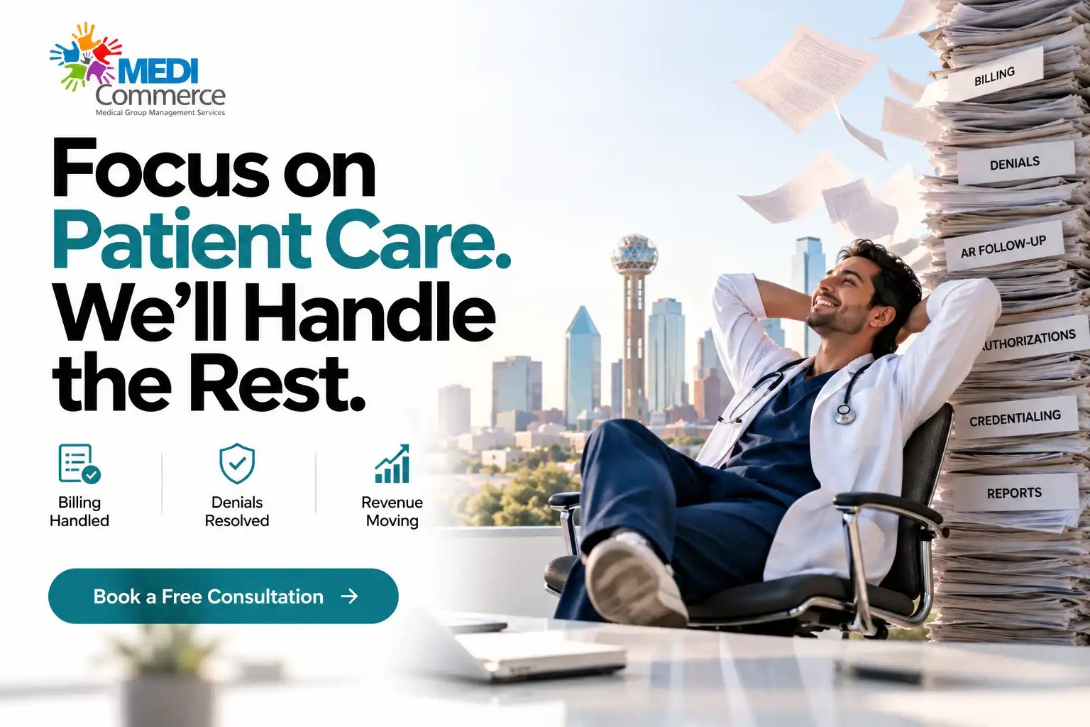Medical billing services Texas with revenue cycle management support by MediCommerce